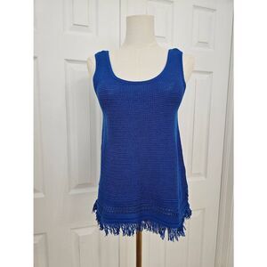 Lilly Pulitzer Womens Lapis Blue Luca Fringe‎ Hem Crochet Tank Top Size XS